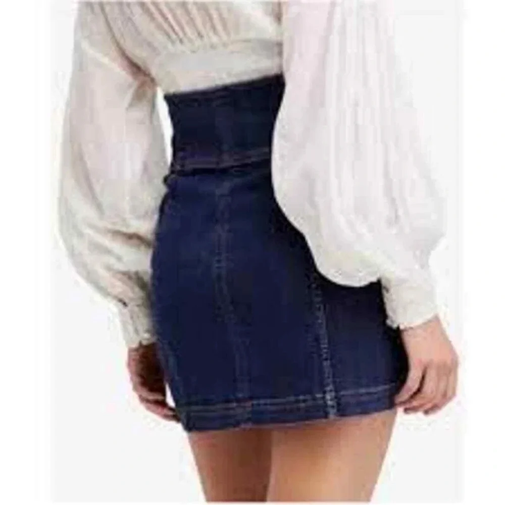 Free People Modern Femme Corset Waist Denim Skirt Dark Wash Size 2